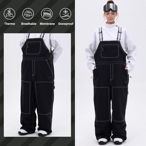 SNOWVERB Womens Mens Super Baggy 15K Waterproof Snow Ski Pants with Adjustable Suspenders Snowboard Streetwear Bibs in Kuwait