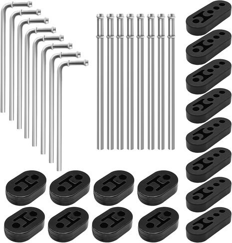 16 pcs 3/8 "مجموعة شماعات العادم ، قضبان شماعات مطلية بالزنك المغطاة بالزنك (4x 90 ° و 4x مستقيم) مع عوازل مطاطية (4x 2-ثقب و 4 × 4 حفرة) ، جبل كاتم الصوت العالمي لحام لشاحنة السيارة SUV in Kuwait