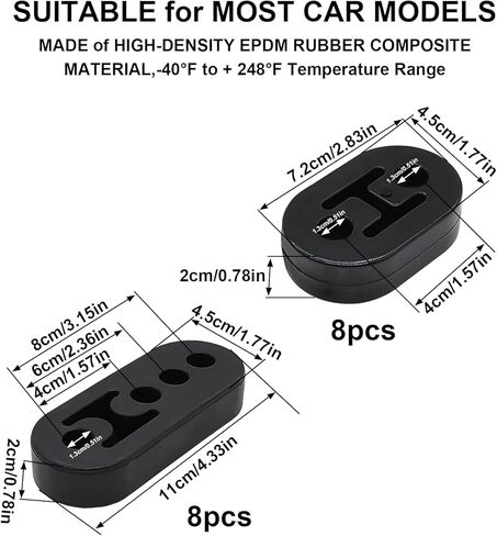 16 pcs 3/8 "مجموعة شماعات العادم ، قضبان شماعات مطلية بالزنك المغطاة بالزنك (4x 90 ° و 4x مستقيم) مع عوازل مطاطية (4x 2-ثقب و 4 × 4 حفرة) ، جبل كاتم الصوت العالمي لحام لشاحنة السيارة SUV in Kuwait