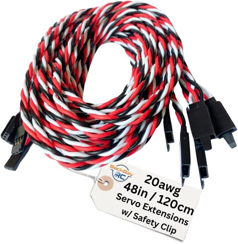 BackBayRC - 20awg Twisted Servo Extension Cable w/Safety Clip - 100 Strands for RC Vehicles, Drones, E-Bikes - 7 Lengths / 5 Wires per Pack (30CM / 12in) in Saudi Arabia