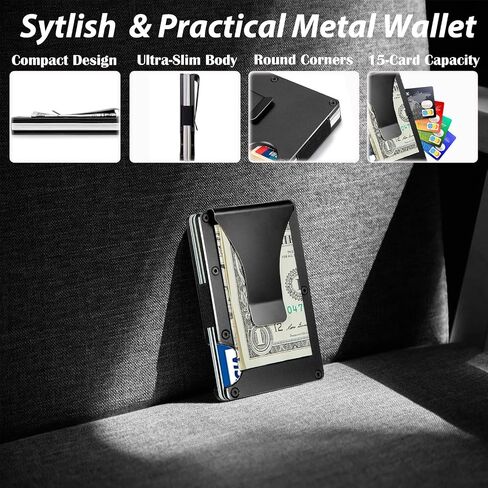 Minimalist Slim Metal Wallet for Men - Compact RFID Blocking Card Holder with Money Clip | Ultra-Thin Front Pocket Design for Daily Business & Casual Use in Saudi Arabia
