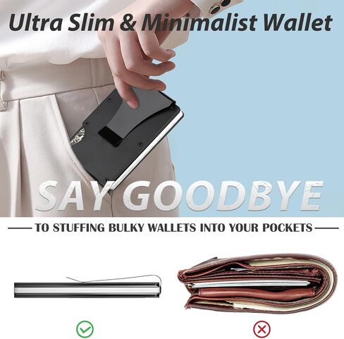 Minimalist Slim Metal Wallet for Men - Compact RFID Blocking Card Holder with Money Clip | Ultra-Thin Front Pocket Design for Daily Business & Casual Use in Saudi Arabia