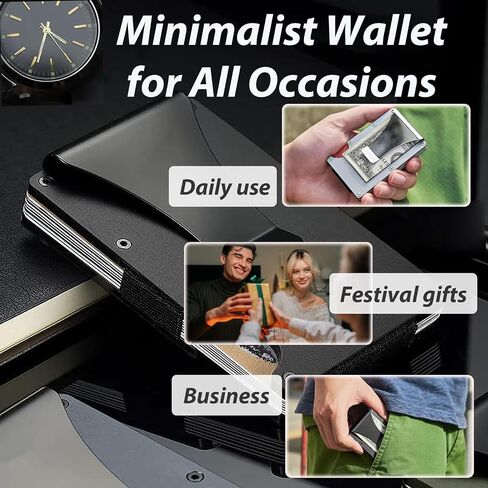 Minimalist Slim Metal Wallet for Men - Compact RFID Blocking Card Holder with Money Clip | Ultra-Thin Front Pocket Design for Daily Business & Casual Use in Saudi Arabia