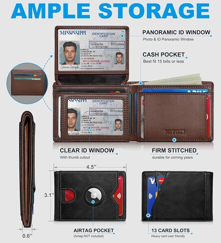 محفظة Airtag للرجال ، مع Pocket 2 Id Window 13 بطاقة ، حامل بطاقة الجيب الأمامي من الجلد النحيف RFID مع صندوق الهدايا in Kuwait