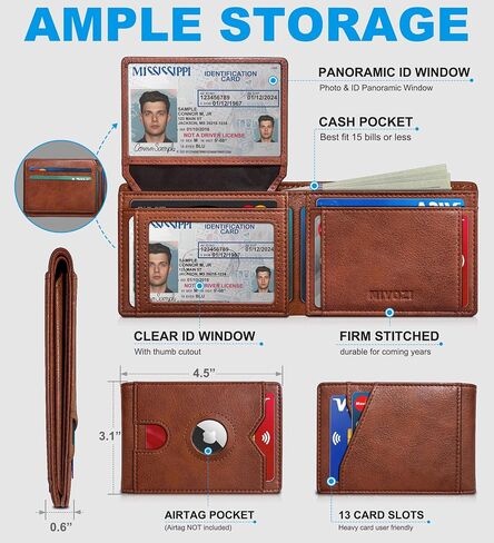محفظة Airtag للرجال ، مع Pocket 2 Id Window 13 بطاقة ، حامل بطاقة الجيب الأمامي من الجلد النحيف RFID مع صندوق الهدايا in Kuwait