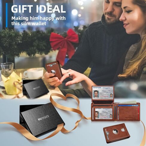 محفظة Airtag للرجال ، مع Pocket 2 Id Window 13 بطاقة ، حامل بطاقة الجيب الأمامي من الجلد النحيف RFID مع صندوق الهدايا in Kuwait