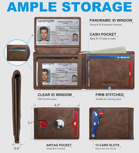 محفظة Airtag للرجال ، مع Pocket 2 Id Window 13 بطاقة ، حامل بطاقة الجيب الأمامي من الجلد النحيف RFID مع صندوق الهدايا in Saudi Arabia