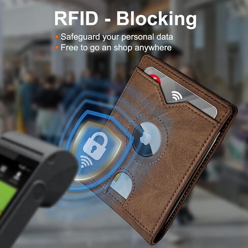 محفظة Airtag للرجال ، مع Pocket 2 Id Window 13 بطاقة ، حامل بطاقة الجيب الأمامي من الجلد النحيف RFID مع صندوق الهدايا in Saudi Arabia