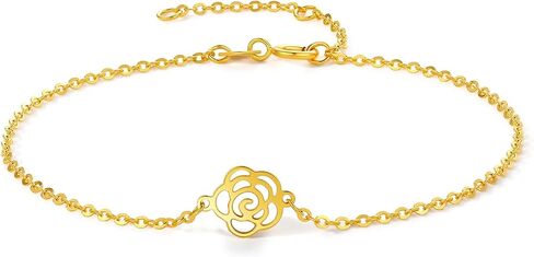 18K Yellow Gold Flower Camellia Charm Link Bracelet Hollow Design Perfect Daily Wear for Women Bracelets Length 6.3-7.5inch(16+3cm) C0713185 in Saudi Arabia