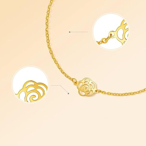 18K Yellow Gold Flower Camellia Charm Link Bracelet Hollow Design Perfect Daily Wear for Women Bracelets Length 6.3-7.5inch(16+3cm) C0713185 in Saudi Arabia