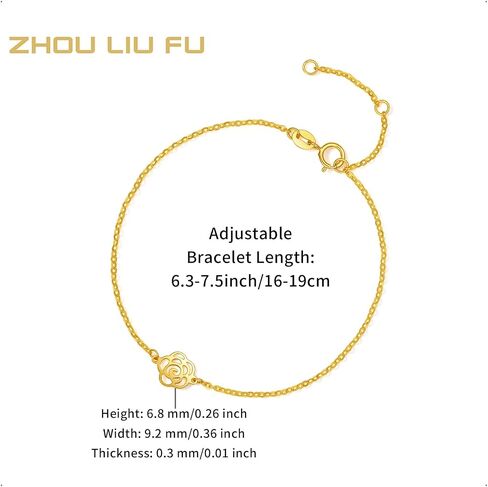 18K Yellow Gold Flower Camellia Charm Link Bracelet Hollow Design Perfect Daily Wear for Women Bracelets Length 6.3-7.5inch(16+3cm) C0713185 in Saudi Arabia