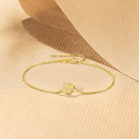 18K Yellow Gold Flower Camellia Charm Link Bracelet Hollow Design Perfect Daily Wear for Women Bracelets Length 6.3-7.5inch(16+3cm) C0713185 in Saudi Arabia