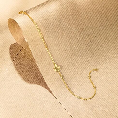 18K Yellow Gold Flower Camellia Charm Link Bracelet Hollow Design Perfect Daily Wear for Women Bracelets Length 6.3-7.5inch(16+3cm) C0713185 in Saudi Arabia