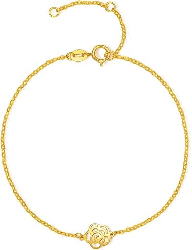 18K Yellow Gold Flower Camellia Charm Link Bracelet Hollow Design Perfect Daily Wear for Women Bracelets Length 6.3-7.5inch(16+3cm) C0713185 in Saudi Arabia