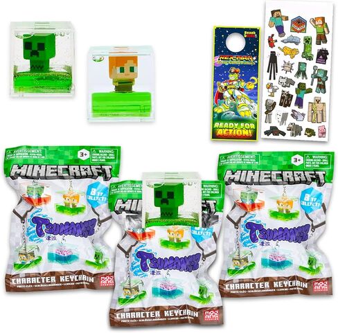 Minecraft Tsunameez Blind Bag Bagchains Bundle - 3 Pack Tsunameez Minecraft Keychains Collection مع ملصقات المكافآت | تجميع البضائع ألعاب الفيديو in Saudi Arabia
