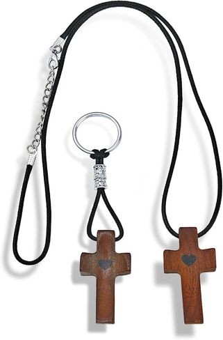 Black Walnut Cross My Heart, Handheld Wooden Cross Cross Key Chain Gifts for Children Adults Praying, Clutching, Clinging.(1 Necklace+1 Keychain) in Saudi Arabia