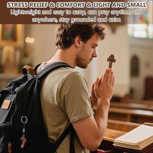 Black Walnut Cross My Heart, Handheld Wooden Cross Cross Key Chain Gifts for Children Adults Praying, Clutching, Clinging.(1 Necklace+1 Keychain) in Saudi Arabia