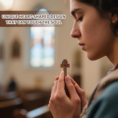 Black Walnut Cross My Heart, Handheld Wooden Cross Cross Key Chain Gifts for Children Adults Praying, Clutching, Clinging.(1 Necklace+1 Keychain) in Saudi Arabia
