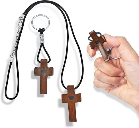 Black Walnut Cross My Heart, Handheld Wooden Cross Cross Key Chain Gifts for Children Adults Praying, Clutching, Clinging.(1 Necklace+1 Keychain) in Saudi Arabia