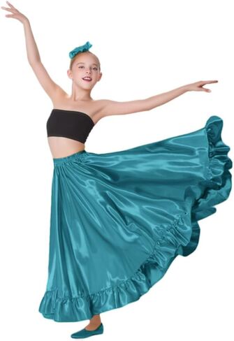 Long Mexican Folklorico Dance Skirt for Girls, Full Dancing Circle Ruffle Style, Sizes 8-12 Years in Kuwait