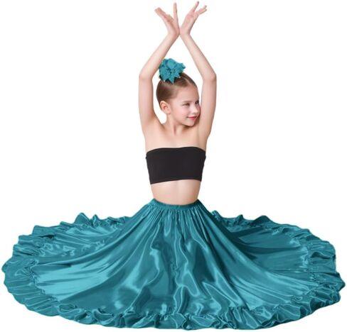 Long Mexican Folklorico Dance Skirt for Girls, Full Dancing Circle Ruffle Style, Sizes 8-12 Years in Kuwait