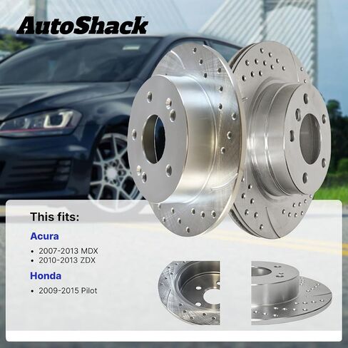 AutoShack Front & Rear Drilled & Slotted Brake Rotors | Replacement for 2009-2015 Honda Pilot 2007-2013 Acura MDX 2010-2013 ZDX 3.5L V6 AWD FWD | Zinc Coated | 4-PC Brake Kit | SilverShield Pro in Saudi Arabia