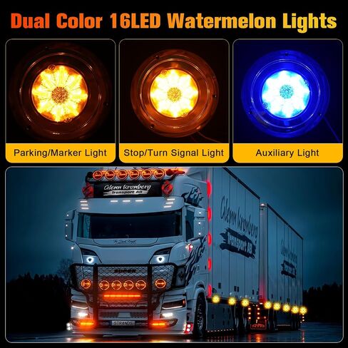 Dreamdragon 2PCS 16 LED LED LENS LENS CLEAR ALBER LED MARKER TRAND TRAND FAXILIARY LIGHTS مع إطار من الفولاذ المقاوم للصدأ وقاعدة ، 12V-24V شفة ملائمة لمقطورات الشاحنات شبه الشاحنة RVS in Saudi Arabia