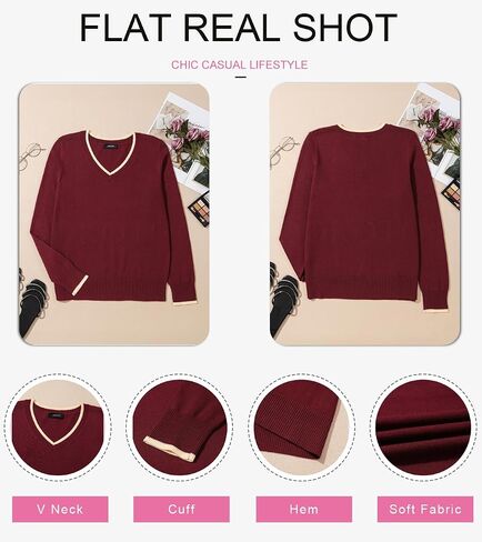 Dokotoo Womens Cashmere Sweaters Dressy Casual Long Sleeve V Neck Lightweight Ribbed Knit Wool Pullover Jumper Top in Saudi Arabia