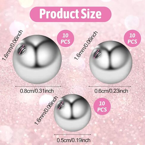 30pcs 14g كرات استبدال للمجوهرات الثقب ، كرات الفولاذ الجراحية الخارجي خارجيا الحديد الصناعي 316L لسان اللسان البطن الزر حاجب حلقات ثقب الأجزاء 5mm-8mm in Saudi Arabia