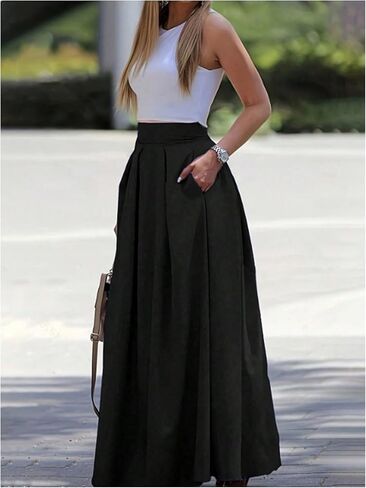 Gorglitter Woment's Flowy Maxi Maxire Pleate High Weist A LINE LOND TRITTS WORTS BONSION TRENDY TRENDY 2025 in Saudi Arabia