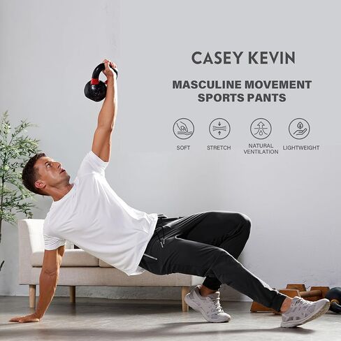 ركض Casey Kevin للرجال مع جيوب السوستة التدريب الرياضي على السراويل العاطفية الناعمة التنفس للرجال in Kuwait