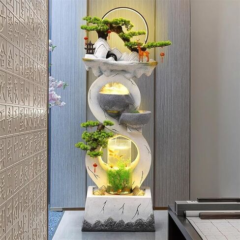 Decor Water Ornaments, Self-circulating Water Modern New Chinese Home Office Fish Tank, Outdoor Floor Landscape Ornaments for Entryway(White,S) in Kuwait
