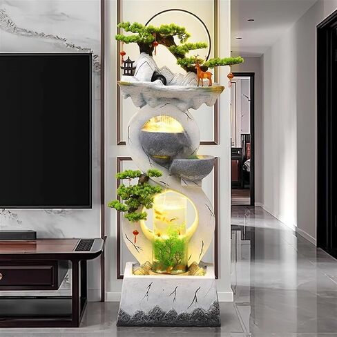 Decor Water Ornaments, Self-circulating Water Modern New Chinese Home Office Fish Tank, Outdoor Floor Landscape Ornaments for Entryway(White,S) in Kuwait