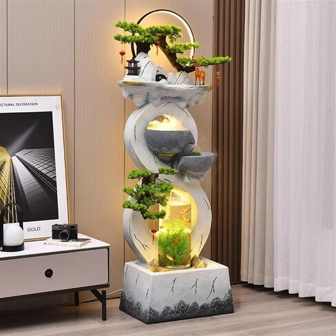 Decor Water Ornaments, Self-circulating Water Modern New Chinese Home Office Fish Tank, Outdoor Floor Landscape Ornaments for Entryway(White,S) in Kuwait