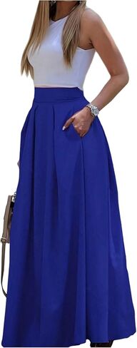 Gorglitter Woment's Flowy Maxi Maxire Pleate High Weist A LINE LOND TRITTS WORTS BONSION TRENDY TRENDY 2025 in Kuwait