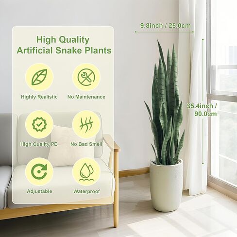 مصنع الأفعى المزيف 3 أقدام طوله Sansevieria مع 24 أوراق واقعية مقاومة للأشعة فوق البنفسجية 2 حزمة الأم وهمية في نباتات لسان القانون لغرفة نوم المنزل الداخلي في الهواء الطلق أو زخرفة الفناء ، الأصفر in Kuwait