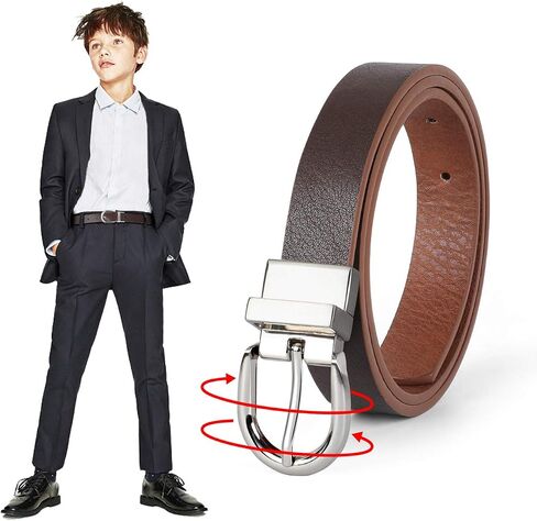 حزام Jasgood Kids Leather قابلة للانعكاس ، بالإضافة إلى الحزام غير الرسمي للأولاد للزي المدرسي الجينز مع مشبك دوار in Saudi Arabia