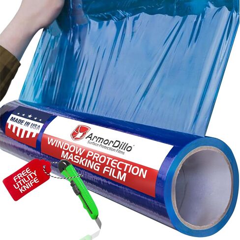 ArmorDillo Blue Window Protection Film -1 Roll - 24" x 200' Surface Protection Film | Temporary Self-Adhesive Glass Covering, Window Masking Film, 45-Day UV Resistant Construction Wrap in Saudi Arabia