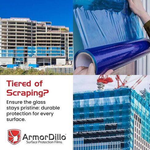 ArmorDillo Blue Window Protection Film -1 Roll - 24" x 200' Surface Protection Film | Temporary Self-Adhesive Glass Covering, Window Masking Film, 45-Day UV Resistant Construction Wrap in Saudi Arabia