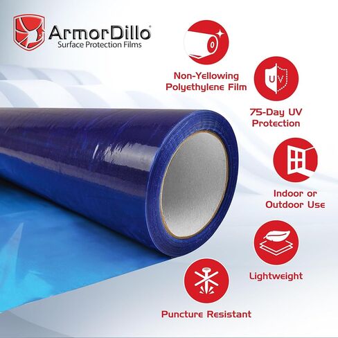 ArmorDillo Blue Window Protection Film -1 Roll - 24" x 200' Surface Protection Film | Temporary Self-Adhesive Glass Covering, Window Masking Film, 45-Day UV Resistant Construction Wrap in Saudi Arabia