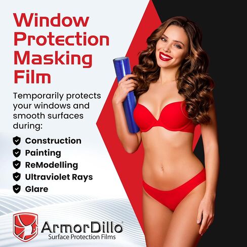 ArmorDillo Blue Window Protection Film -1 Roll - 24" x 200' Surface Protection Film | Temporary Self-Adhesive Glass Covering, Window Masking Film, 45-Day UV Resistant Construction Wrap in Saudi Arabia