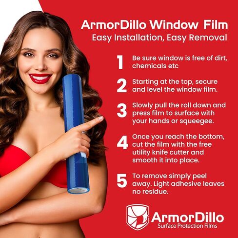 ArmorDillo Blue Window Protection Film -1 Roll - 24" x 200' Surface Protection Film | Temporary Self-Adhesive Glass Covering, Window Masking Film, 45-Day UV Resistant Construction Wrap in Saudi Arabia