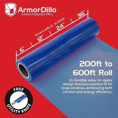 ArmorDillo Blue Window Protection Film -1 Roll - 24" x 200' Surface Protection Film | Temporary Self-Adhesive Glass Covering, Window Masking Film, 45-Day UV Resistant Construction Wrap in Saudi Arabia