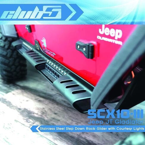 Club 5 Racing Stainlist Step Down Rock-Slider w/ Couplicy Lights for SCX10 III JT Gladiator in Kuwait