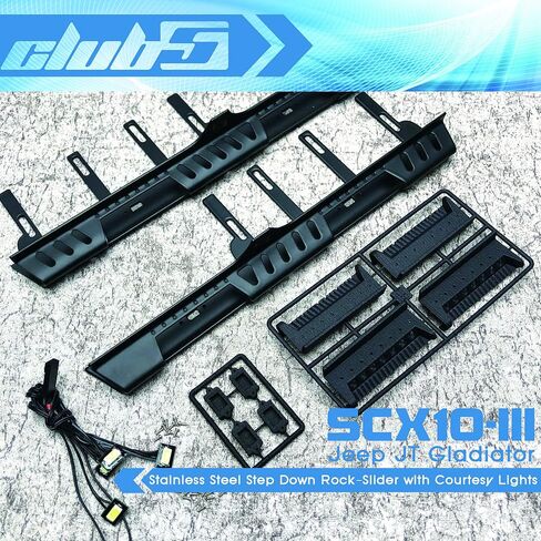 Club 5 Racing Stainlist Step Down Rock-Slider w/ Couplicy Lights for SCX10 III JT Gladiator in Kuwait