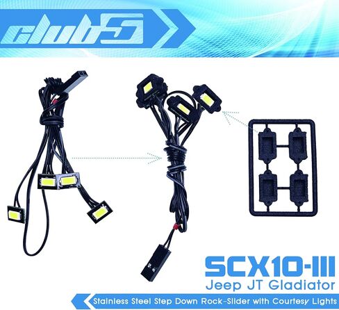 Club 5 Racing Stainlist Step Down Rock-Slider w/ Couplicy Lights for SCX10 III JT Gladiator in Kuwait
