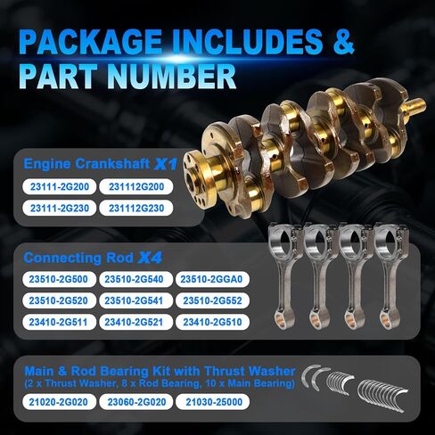 Engine Rebuild Overhaul Kit for Kia Optima/Sportage/Sorento, for Hyundai Sonata/Tucson 2.4L G4KJ, Includes 2.4 Crankshaft, Timing Chain Kit, Head Gasket Set, Rod Main Bearings 23111-2G200 in Saudi Arabia
