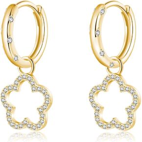 Reffeer Solid 925 Sterling Silver Flower Hoop Earrings Dangle for Women Teen Girls CZ Flower Drop Earrings Huggie Dangle Earrings in Saudi Arabia