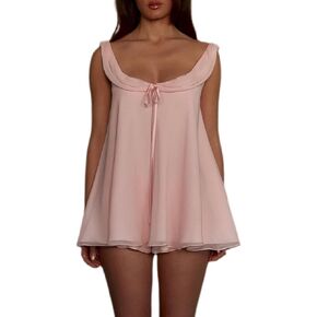 UAURORAO Women Cute Babydoll Shorts Set Sleeveless Chiffon Ruffle Tank Top Flowy Wide Leg Shorts Pajamas Pjs Loungewear in Saudi Arabia