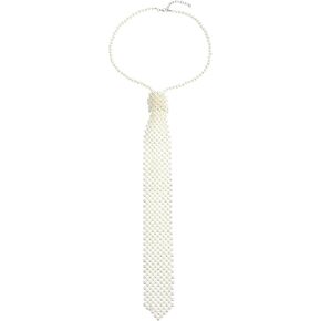 1 PCS Pearl Tie Necklace for White White Pearls Pearls Tie Beick Tie Tean Handmade Weaving Stirt Necklace Hoded Synged Learl Pearl Ties Excsories for Shirt Daily Dy Dress Party Beach in Kuwait